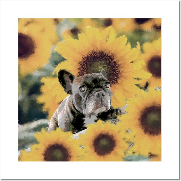 Beautiful French Bulldog with Sunflowers Wall Art by Leon Star Shop